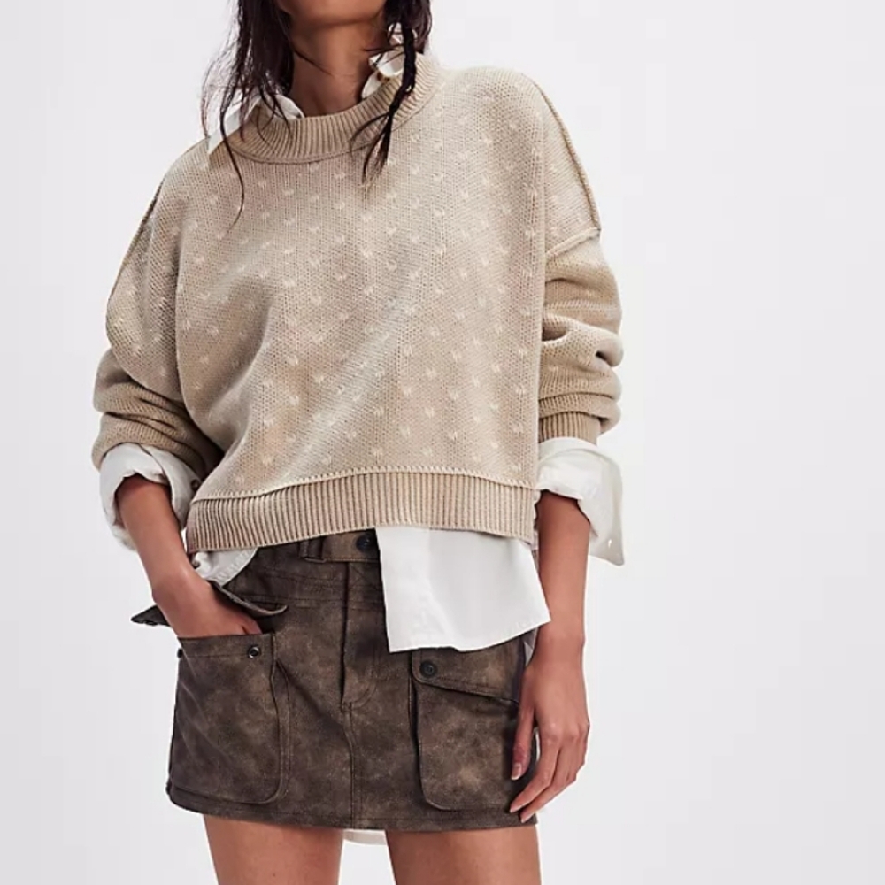 Free People Easy Street knit Crop Sweater Oatmeal Sz Medium NWT$98 - Picture 2 of 10